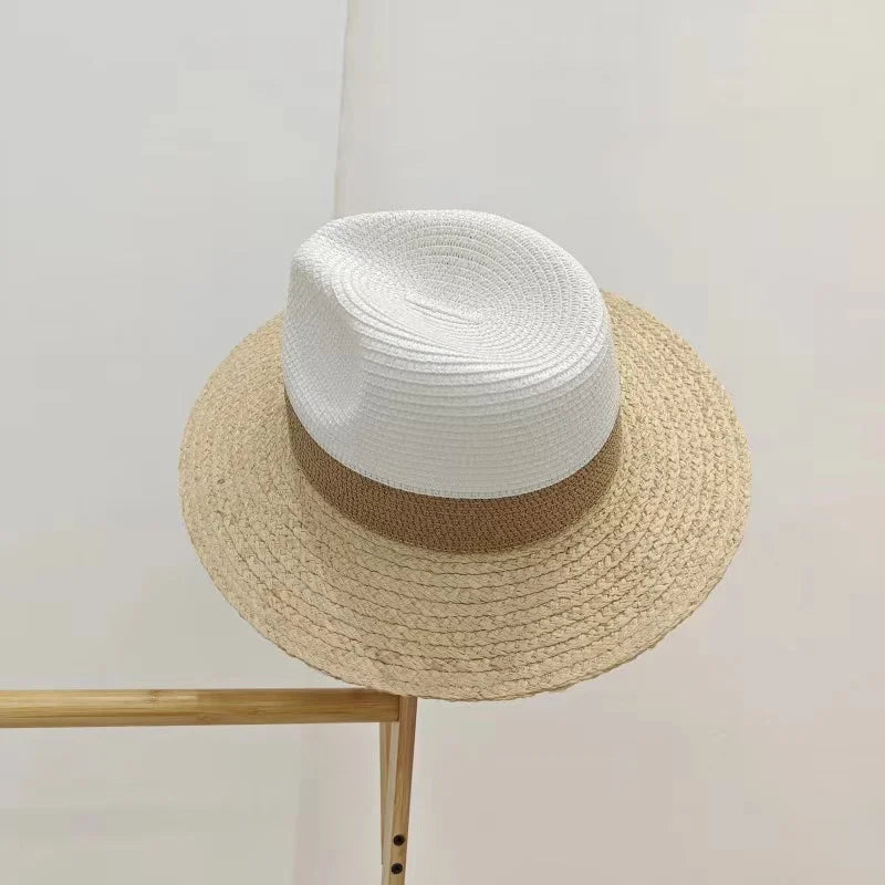 Large Brim Straw Hat Raffia Hand-woven Pattern Straw Hat Sun Protection Beach Sun Hat Women&