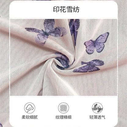 Women 2 Layers Dance Trousers Gauze Print Chiffon Culottes Flowy Skirt Pant Loose Wide Leg Modern Hanfu Elegant Practice Clothes
