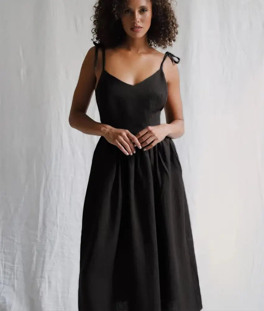 WXOY Cotton Backless Maxi Dress French Style Spaghetti Strap Solid Color Elegant Holiday Sleeveless Sundress Vacation Outfit