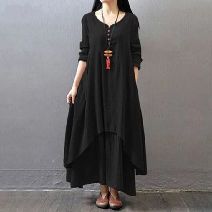 Spring Autumn Women Maxi Dresses Casual Full Sleeve Bohe Cotton Women&