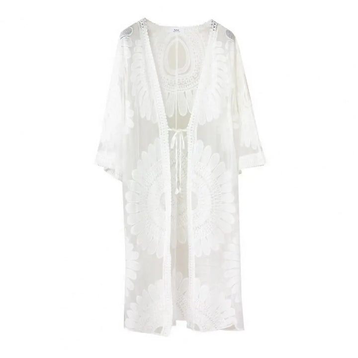 Flower Lace Cover-ups Beachwear White Cardigan Beach Cover Ups for Swimwear Women Bath Exits Outfits Solid Knitted Wear Coverup