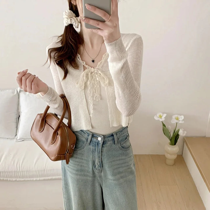 Fashion Casual All-Match Knit Short Outerwear 2026 Summer New Long Sleeve Knit Women&