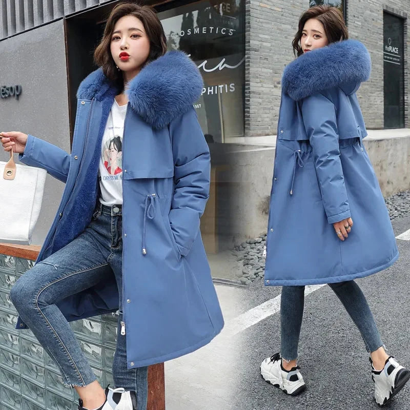 Winter Jacket 2026 New Women Parka Clothes Long Coat Wool Liner Hooded Jacket Fur Collar Thick Warm Snow Wear Padded Parka 6XL