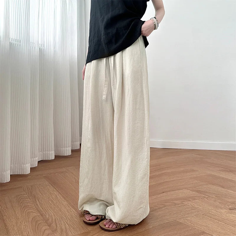 Linen Wide Leg Pants Women Summer Lightweight High Waist Loose Fit Flowy Casual Trousers