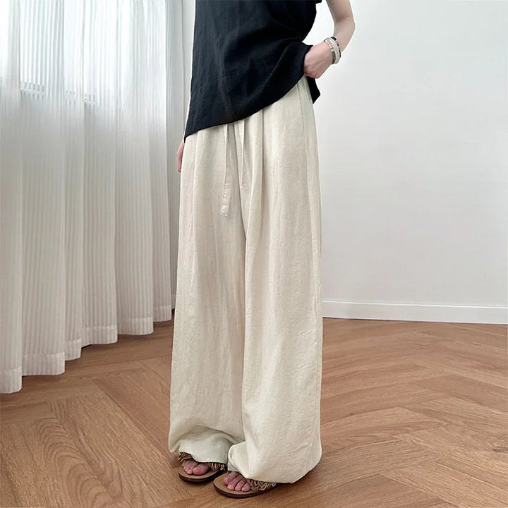 Linen Wide Leg Pants Women Summer Lightweight High Waist Loose Fit Flowy Casual Trousers