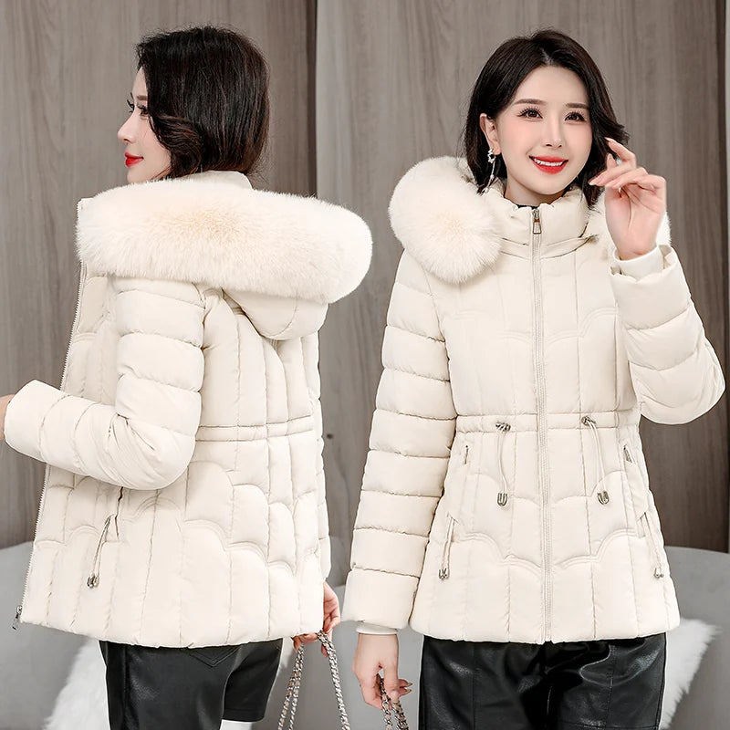 Winter 2026 New Down Jacket Women Parkas Fashion High-Quality Warm Cotton Padded Coat Ladies Short Overcoat Hooded Overwear Tops