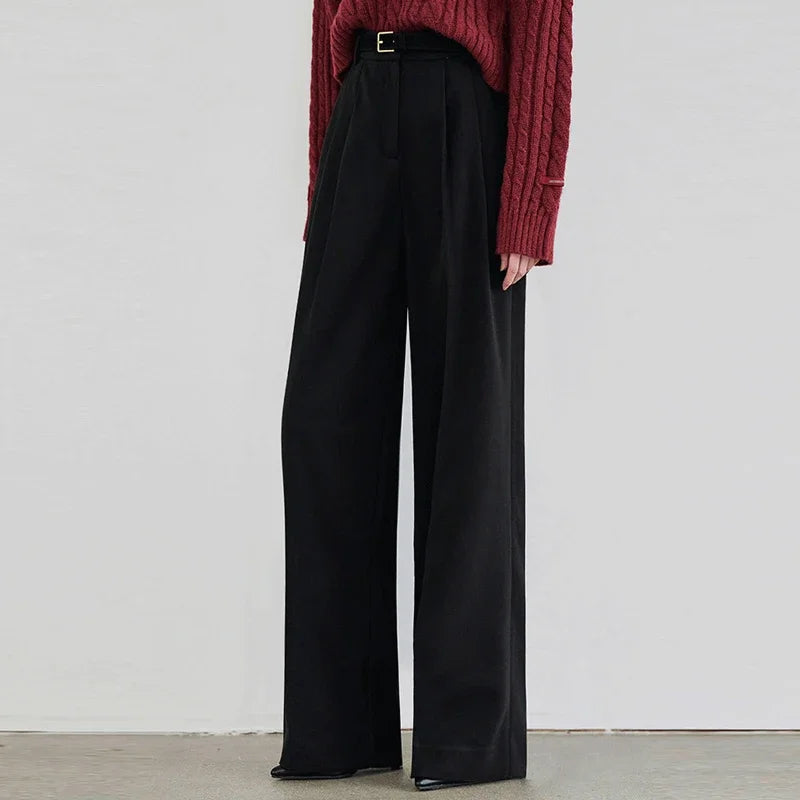 High Waist Wide Leg Straight Pants for Women Black Casual Spring Trousers