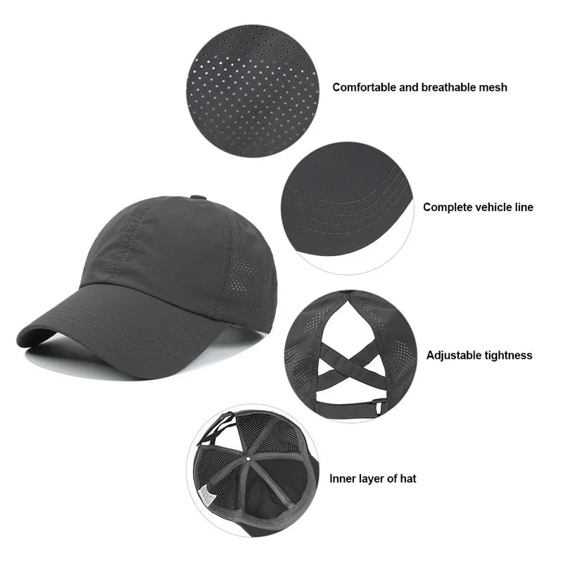 Baseball Caps For Women Hats New Breathable Mesh Sun Visor Hats Female Summer European Outdoor Sports Criss Cross Ponytail Hat