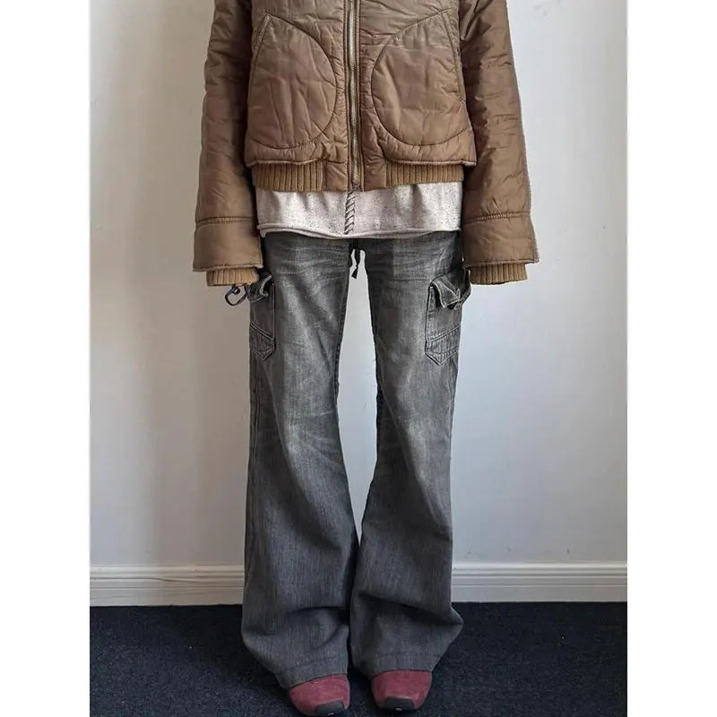 Women's Jeans Emo Grunge 2000s Street Retro High WaistVintage Eclectic Casual Trashy Pants Y2K Full Length Denim Trouser
