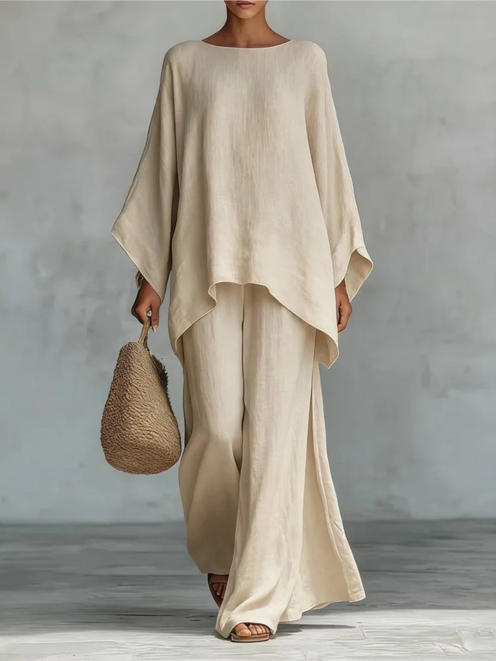 Fashion Linen Loose Long-sleeved Wide-leg Trousers 2-piece Set Women Spring New Casual Retro Elegant Female Simple Trousers Suit