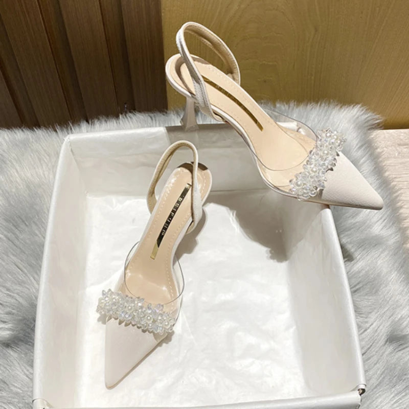Women Slingback High Heels Summer Luxury Sandals Women Designers Elegant Pointed Toe High-heeled Sandals Transparent Party Shoes