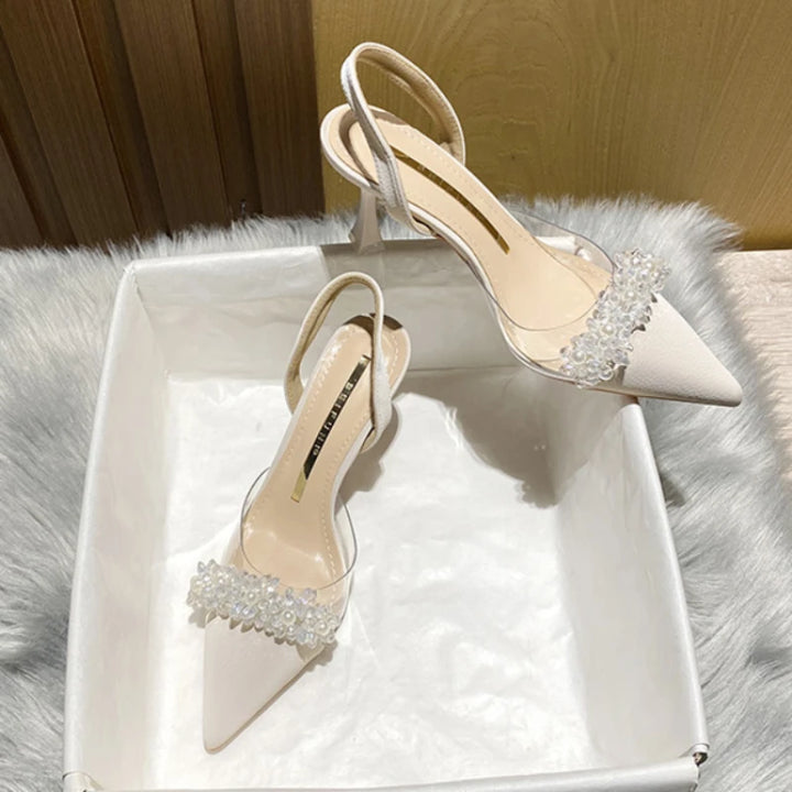 Women Slingback High Heels Summer Luxury Sandals Women Designers Elegant Pointed Toe High-heeled Sandals Transparent Party Shoes