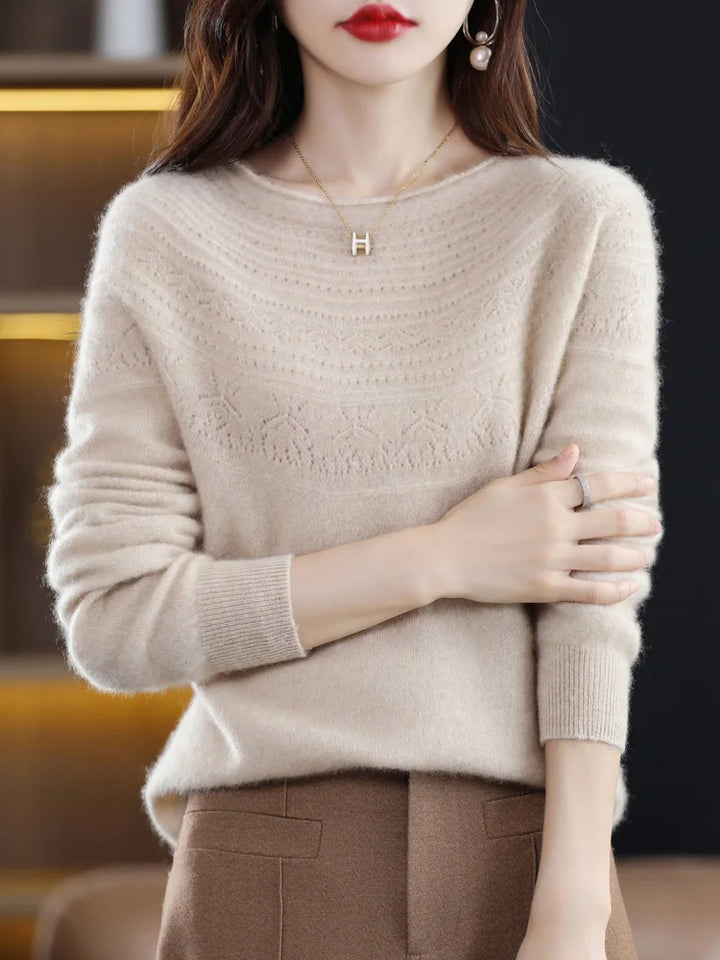 Women 100% Merino Wool Sweater Autumn Winter Pullovers O-Neck Hollow Cashmere Knitwear Female Basic Bottoming Clothing Tops