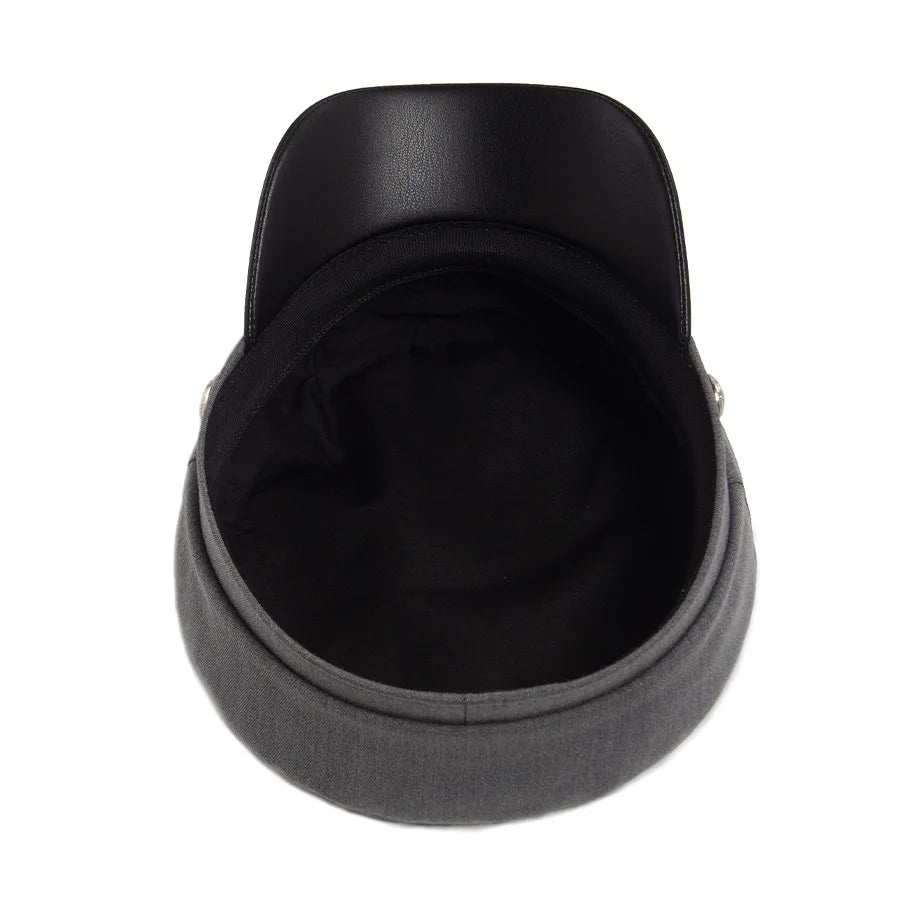 Flat Top Newsboy Cap Streetwear Women Vintage Sailor Cap Daily Wear British Style Cadet Cap PU Leather Brim Peaked Beret Travel