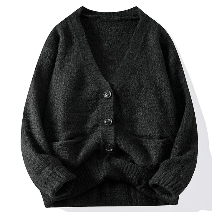 Casual Button Knit Cardigan Top Coat Streetwear Sweatshirt V Neck Pullover Fashion Jacket Knitwear Men Long Sleeve Shirt Sweater