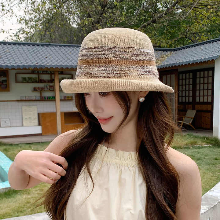 Straw  Fedora Hat  Bowler hat Short Brim Wool Felt Panama Cap  Sun Summer Hemming  Beach Hat for Women