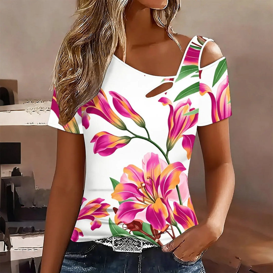 Off-Shoulder Collar Print T-Shirt  Women&