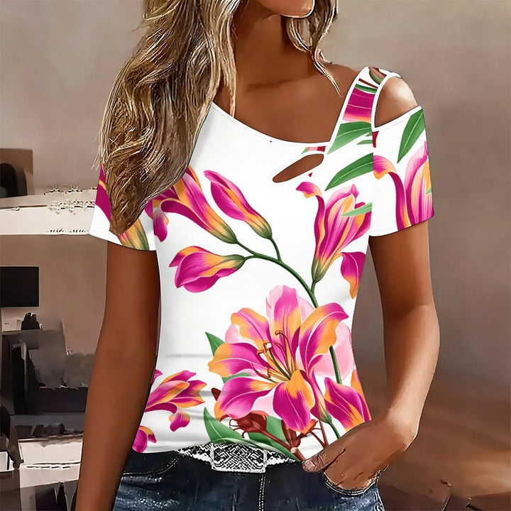 Off-Shoulder Collar Print T-Shirt  Women&