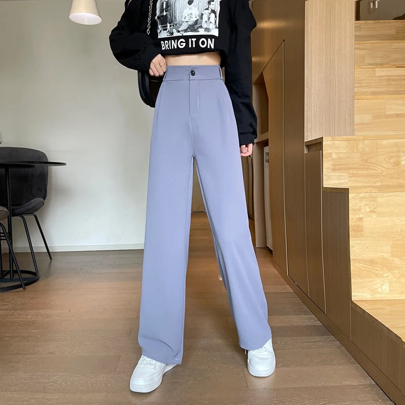Women Wide Leg Pants Spring Summer Casual Straight OL Style Loose Suits Pant Female Solid Size S-4XL Long Trousers