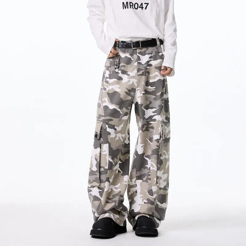 Mens Cargo pants Cotton Camo Workwear Pants Loose Fit Wide Leg Military Tactical Casual Trousers Urban Outdoor Clothing 2025