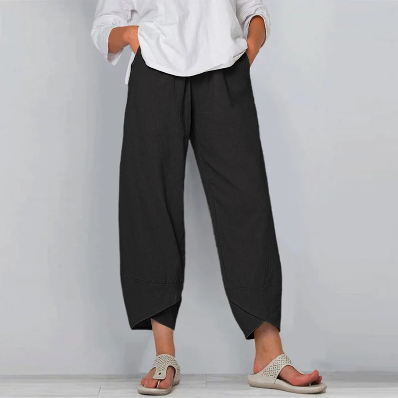 Women Summer Cotton Linen Pants Casual Baggy Harem Pants  Solid Color Elastic Waist Wide Leg Pants Female Loose Trousers  S-5XL