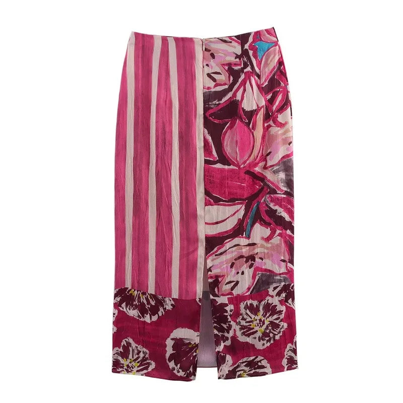 MUJER Print Satin Long Skirts for Women High Waist Midi Skirt Woman Summer Straight Women&