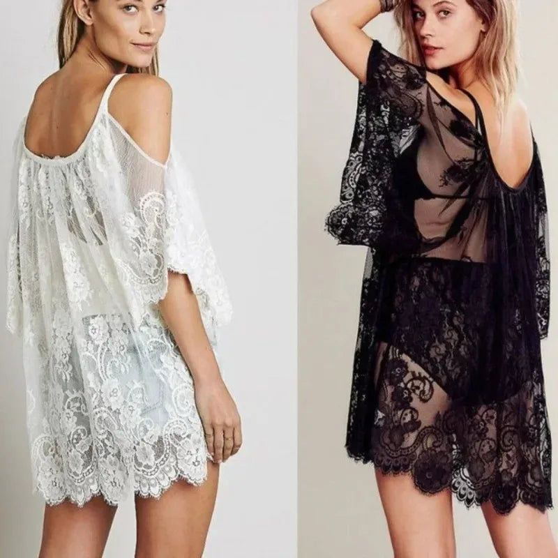 Sexy Cover Up Women Summer Lace Crochet Beach Dress Bathing Suit Bikini Swimwear Casual Boho Chic Vacation Outfit Hot Trendy
