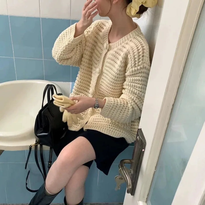 Women Knit Cardigan Long Sleeve Button Down Loose Casual Outerwear With Pockets
