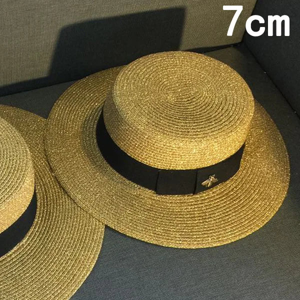 Ladies Straw Hat Sun Fedora Hats Hepburn hat Shiny European American Retro Gold Braided Female Sunshade Flat Sequins Hat gorras