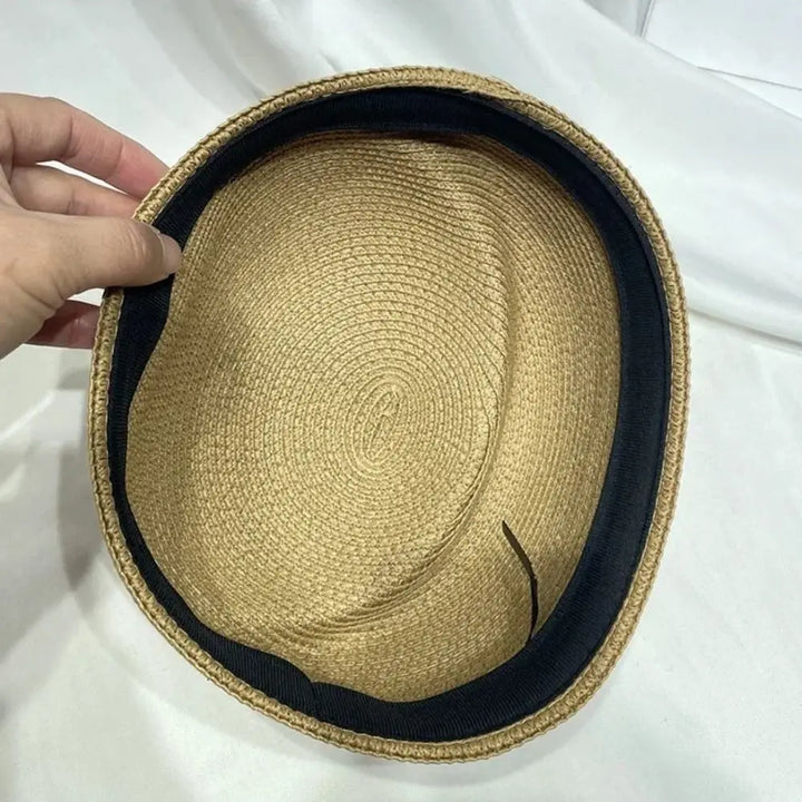 Women Elegant Straw Pillbox Hat Fedoras Teardrop Fedora Hat Simple Handmade Painter Hat Wedding Party