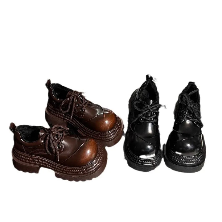 Women Retro Loafers 2025 Spring New Luxury Brand Increase Thick Sole Leather Oxford Shoes Lace Up Outdoor Work Platform Shoes