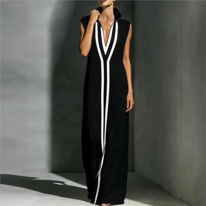 Fashion Colourblock Maxi Dress Women Casual V-neck Sleeveless Loose Dresses Summer Elegant Party Beach Dress Street Vestidos