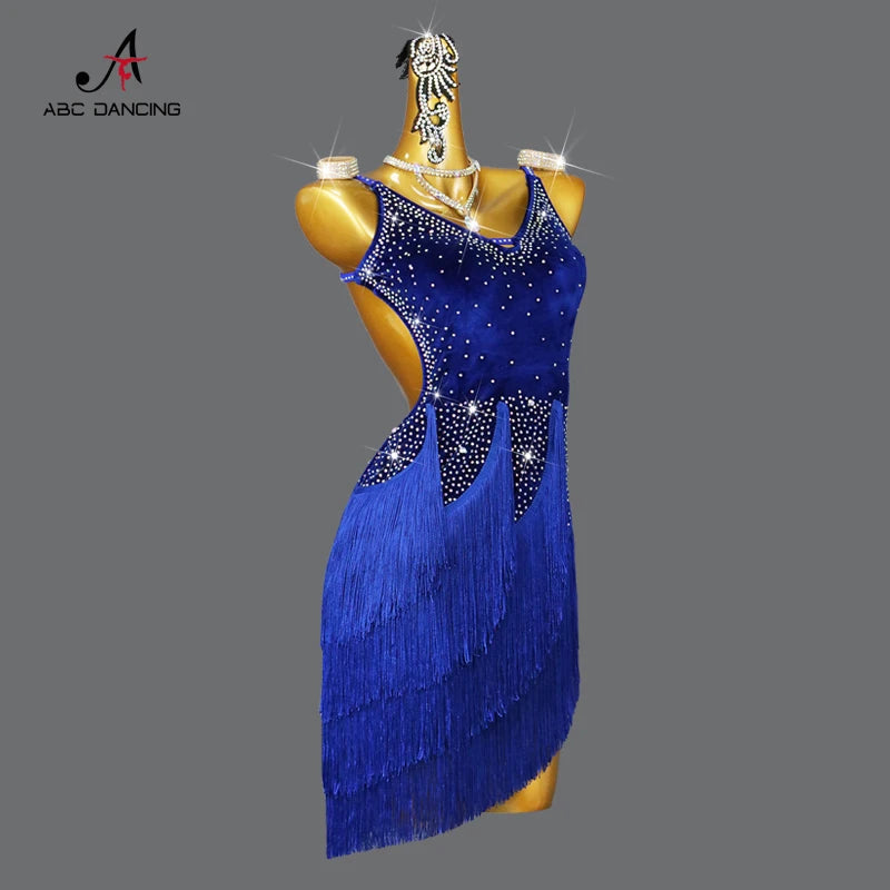 New Velvet Latin Dance Dress Sexy Fringed Skirt for Womens Girls Party Sport practice Wear Prom Performance Competition Costumes