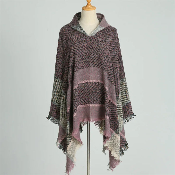 Knitted Imitation Cashmere Poncho Scarf Shawl Hooded Cape Pullover Cloak Scarves Tassels Coat Elegant Casual Outerwear for Women