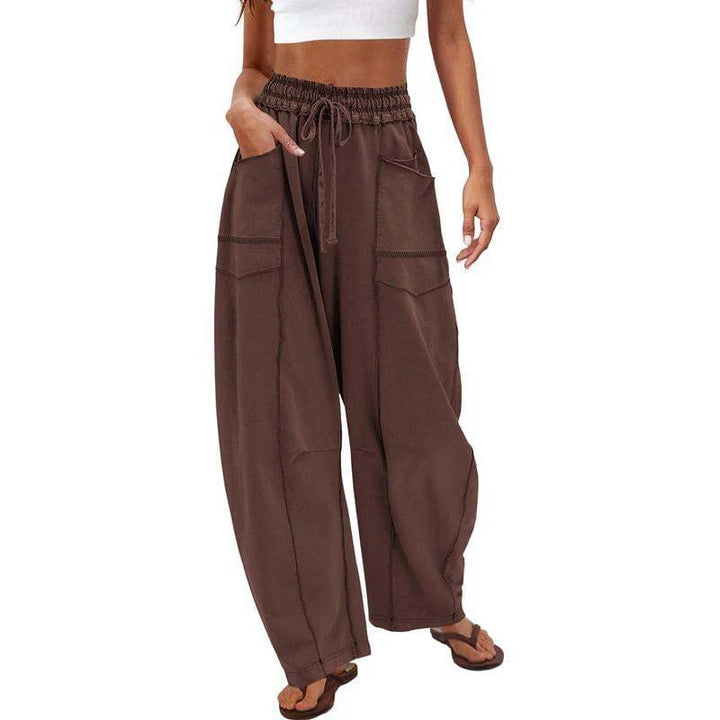 Fashion Women Casual Loose Wide Leg Pants Women Solid Color High Waist Drawstring Long Trousers Jogging Sportswear