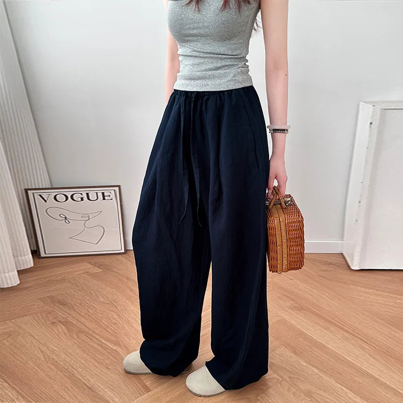 Linen Wide Leg Pants Women Summer Lightweight High Waist Loose Fit Flowy Casual Trousers