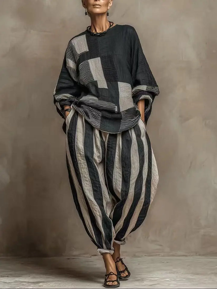 Retro Loose Print Shirt Pants Two-piece Set Long Sleeve Oversize Blouses Wide Leg Pants Suit Fashion Women Casual Sets Autumn