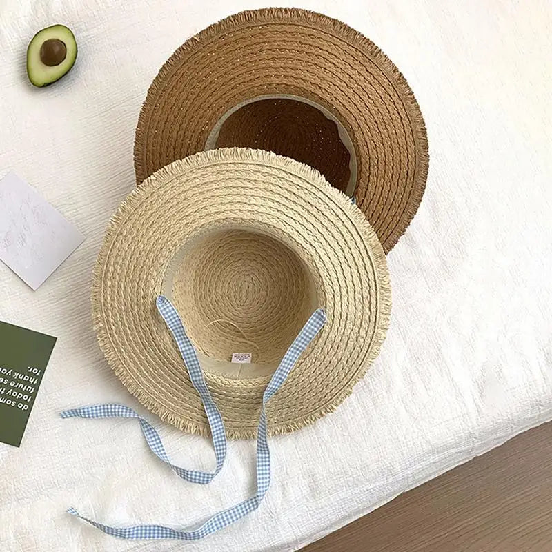 Wide-brimmed Straw Hat Women Beach Sun Hat Fashionable Sun Protection Floral Lace Bow Breathable Summer Hat for Vacation