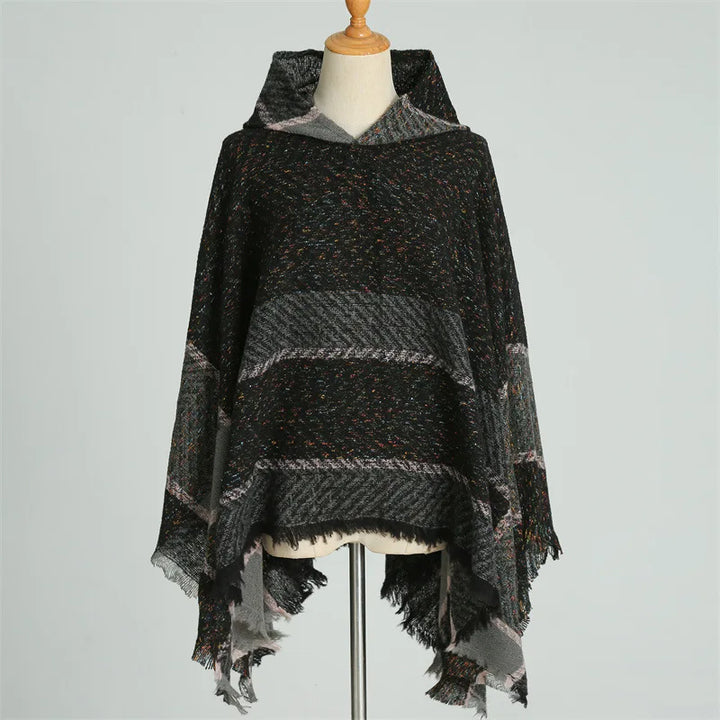 Knitted Imitation Cashmere Poncho Scarf Shawl Hooded Cape Pullover Cloak Scarves Tassels Coat Elegant Casual Outerwear for Women