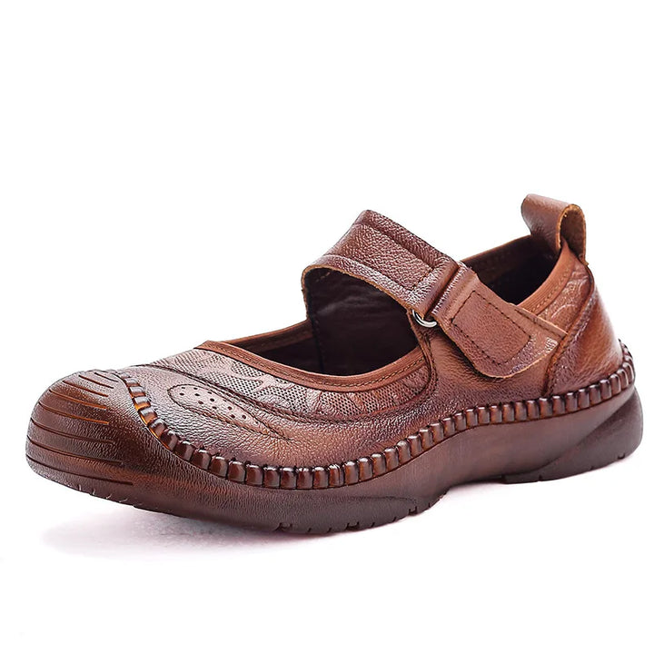 New Authentic Leather Flats Women Durable Mary Jane Shoes Autumn Shallow Flats Ladies Anti Kick Moccasins Female Brown Flats