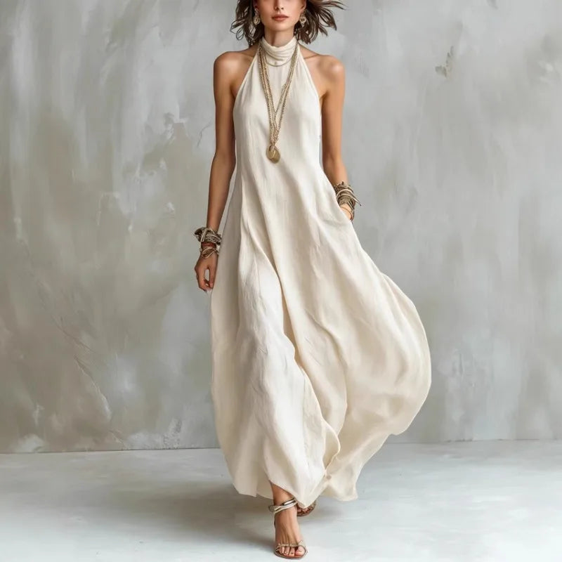Bohemian Halter Neck Maxi Dress Sleeveless Loose Flowy Summer Dress for Women