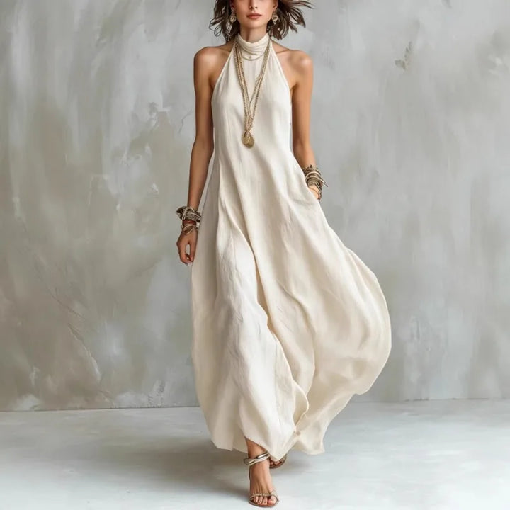 Bohemian Halter Neck Maxi Dress Sleeveless Loose Flowy Summer Dress for Women