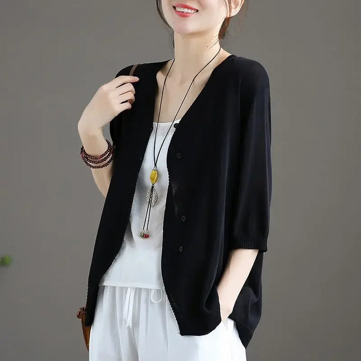 Knitted Sweater Woman Outerwear V Neck Summer Thin Solid Cardigan for Women 2025 Trending Fashion Lightweight Harajuku Aesthetic
