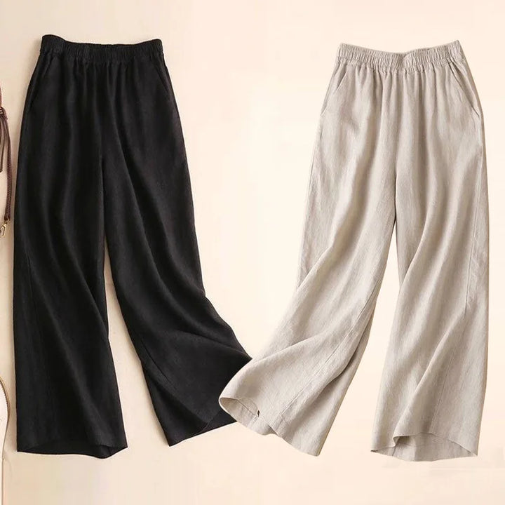 Women Cotton Linen Wide Leg Pants Female Summer Pants Full Length Casual Pants Fashion Solid Loose High Waist Straight Trousers