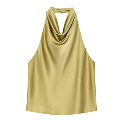 MUJER 2026 Halter Tops for Women Black Satin Backless Top Female Pink Summer Beach Top Woman off Shoulder Camisole Top Women