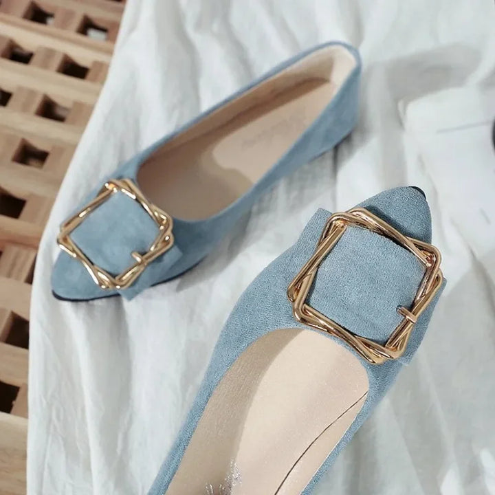 Women Ballet Flats Pointed Toe Slip on Shoes Metal Buckle Comfortable Casual Office Daily Walking Flat Shoes
