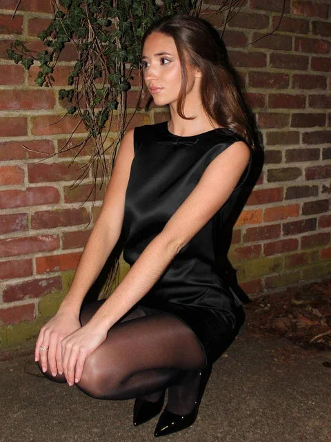 Satin Mini Dress For Women Sexy Backless Bow Clothes Sleeveless Tank Dresses Femme 2023 Party Elegant Evening Dress Woman