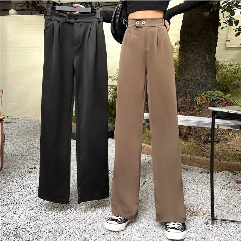 Women High Waist Wide Leg Suit Pants Draped Casual Trousers Korean Fashion Retro Loose Pants Autumn New
