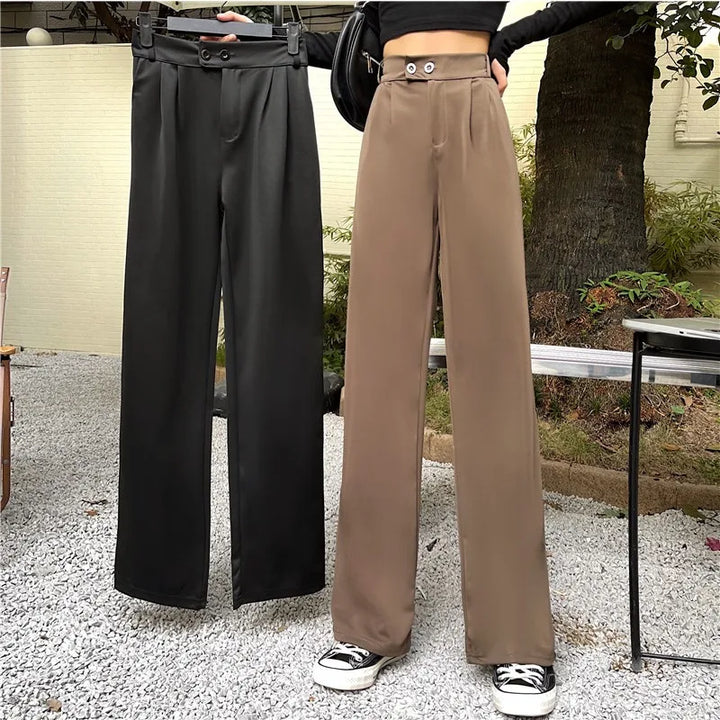 Women High Waist Wide Leg Suit Pants Draped Casual Trousers Korean Fashion Retro Loose Pants Autumn New