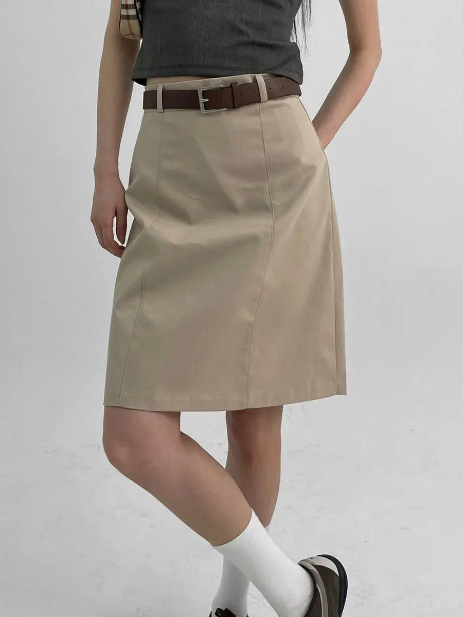 Solid Color Midi Skirts for Women Summer Casual Suit A-line Knee Length Skirt